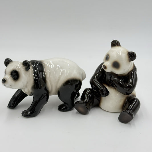 Franz Porcelain Painted Glossy Pair Panda Bears Figurines 4” Set