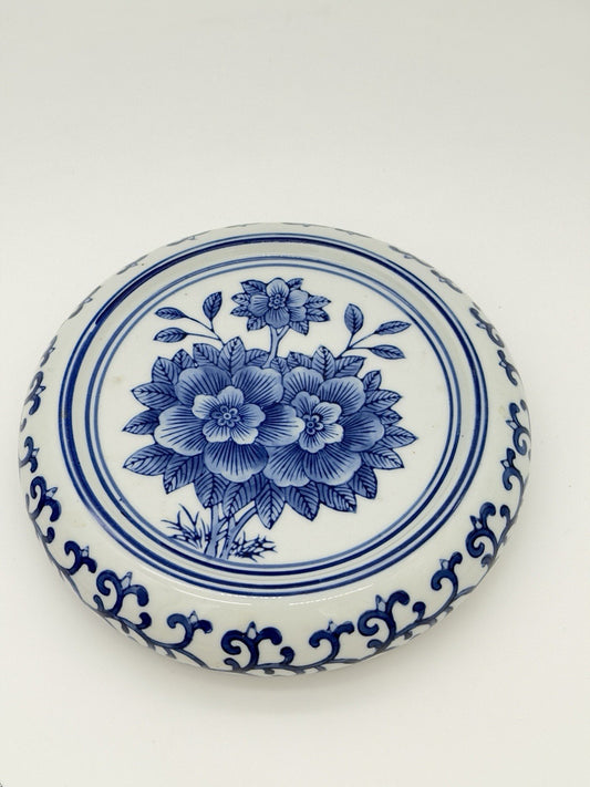 Vintage Chinese Round Base Plant Stand Trivet Blue/white Chinoiserie Porcelain