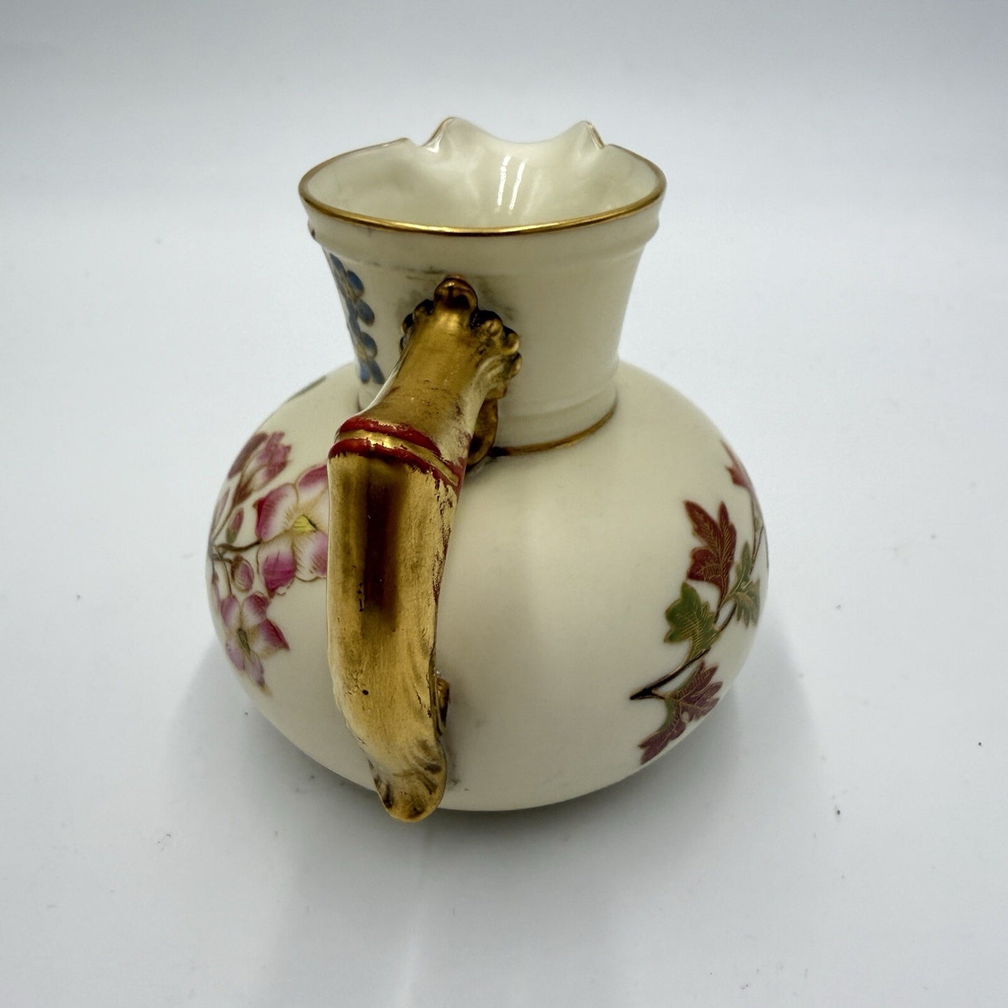 Antique Royal Worcester Porcelain Pitcher Hand Painted Floral #1376 England 4in