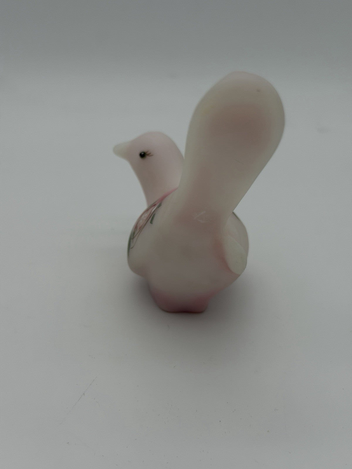 Fenton Rosaline Pink Satin Art Glass Bird Hand Painted Signed Shelley Fenton