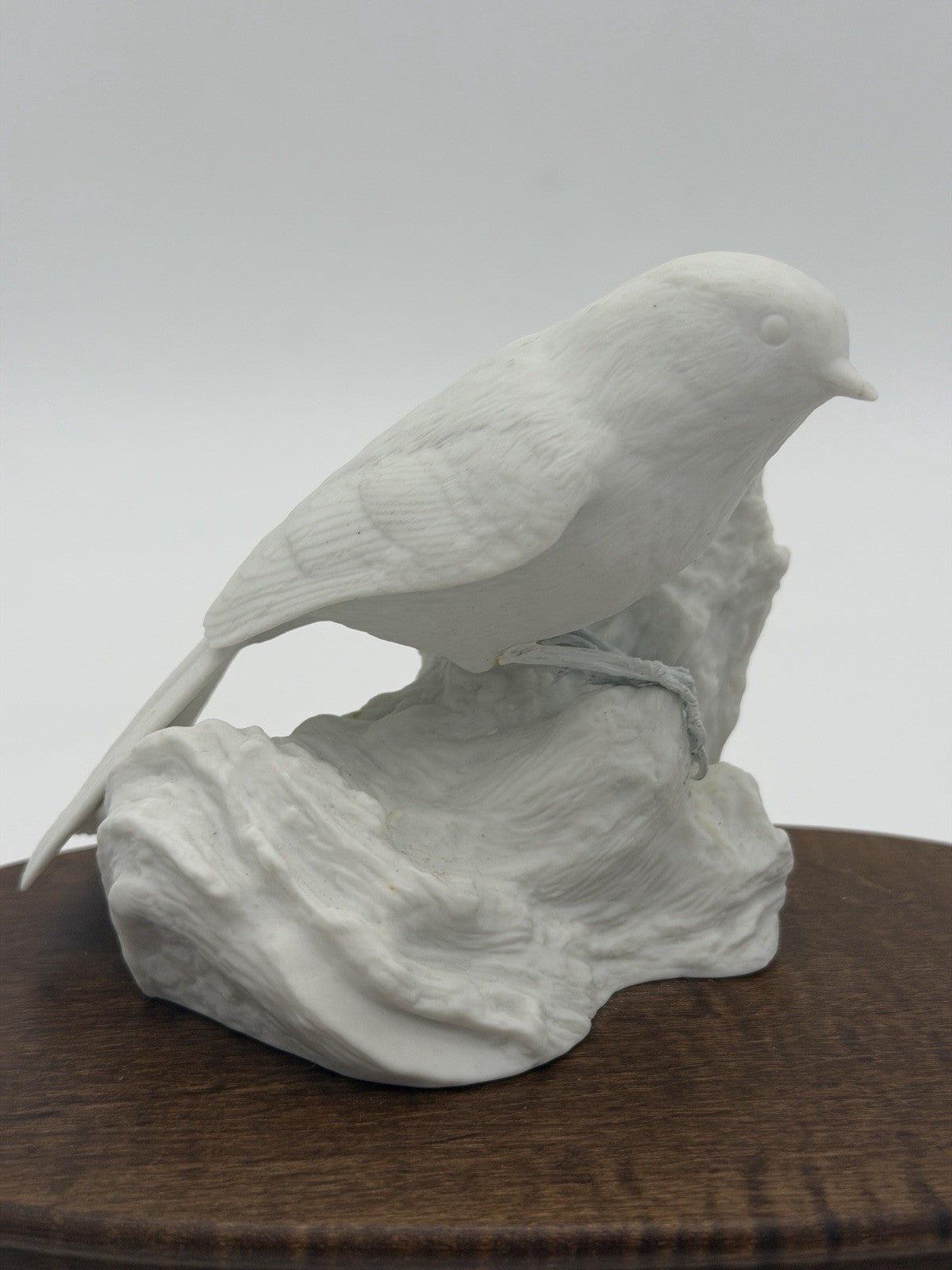 Rare R.K. Searles Porcelain White Bisque Bird Figurine On Wood Base 1980 Signed