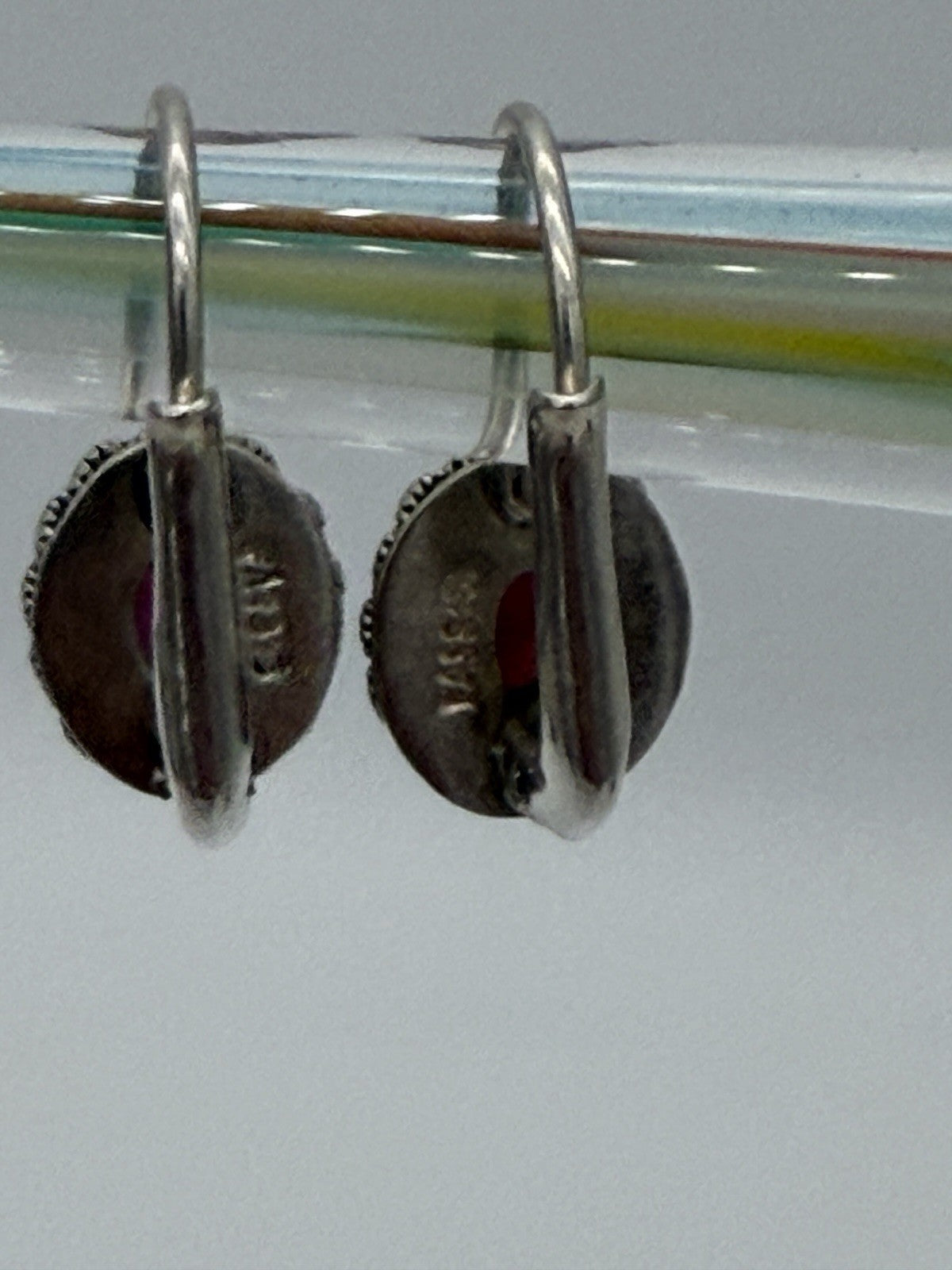 Sterling Silver Drop Earrings with Garnet Gems braided filigree halo 925