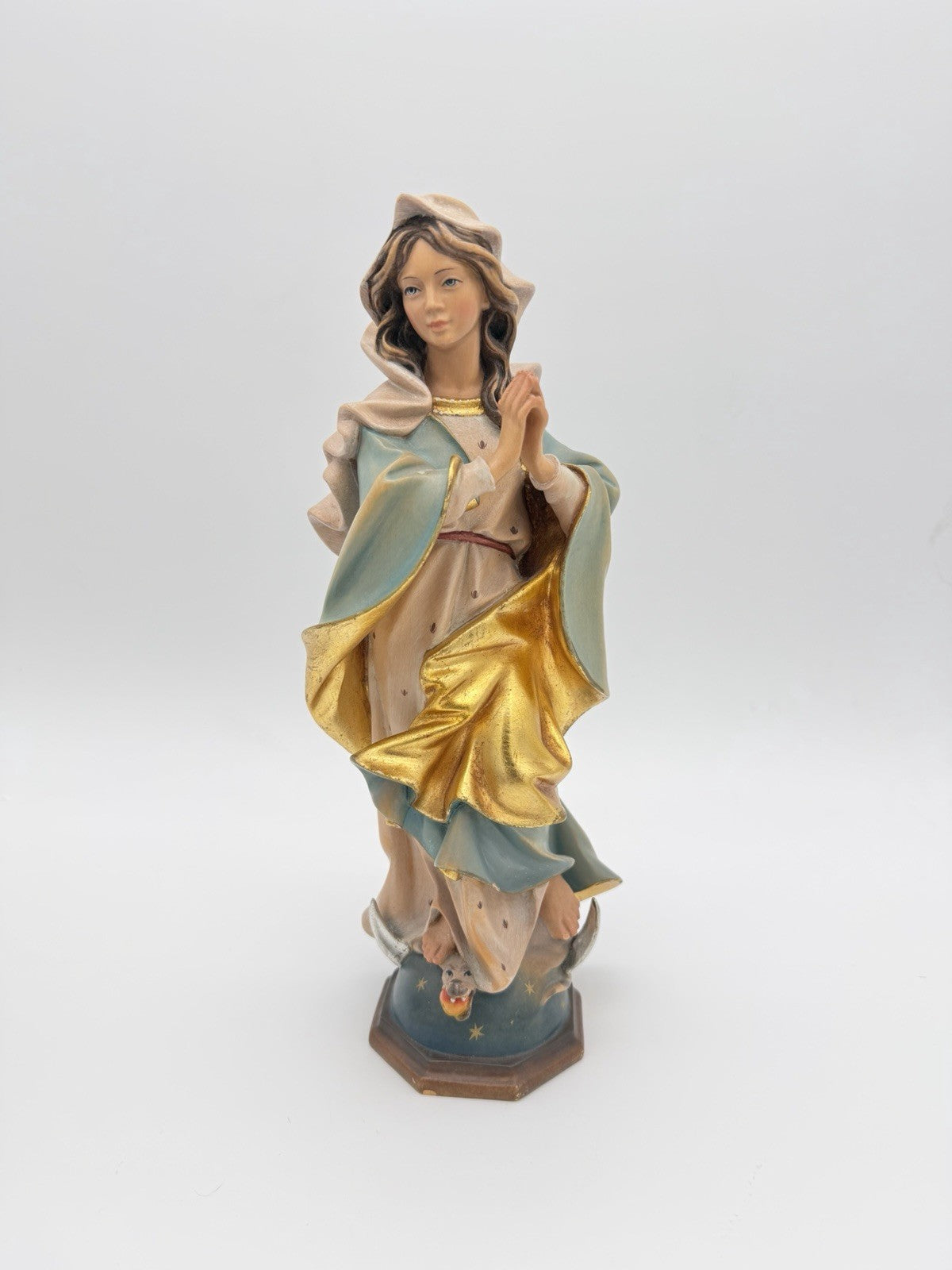 Josef Albl Folk Art Blessed Virgin Mary hand-carved wooden sculpture Germany 12”