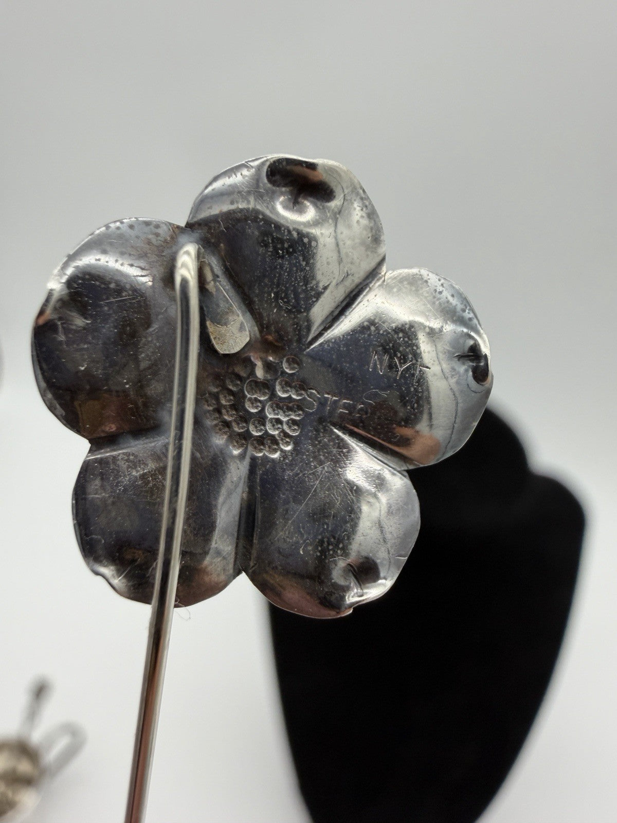 Vintage Stuart NYE Sterling Silver 925 Dogwood Flower Lapel Pin Early NYE 2-1/4"