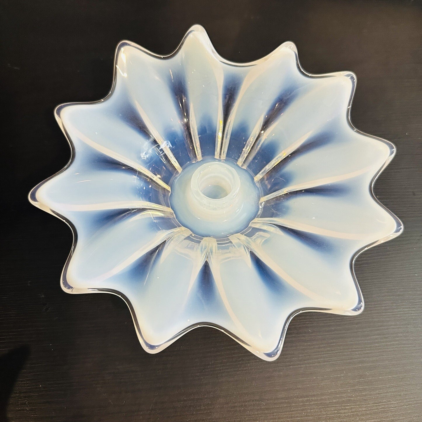 Fostoria Heirloom Glass Opalescent Taper Candle Holder Fold Over Ddge White