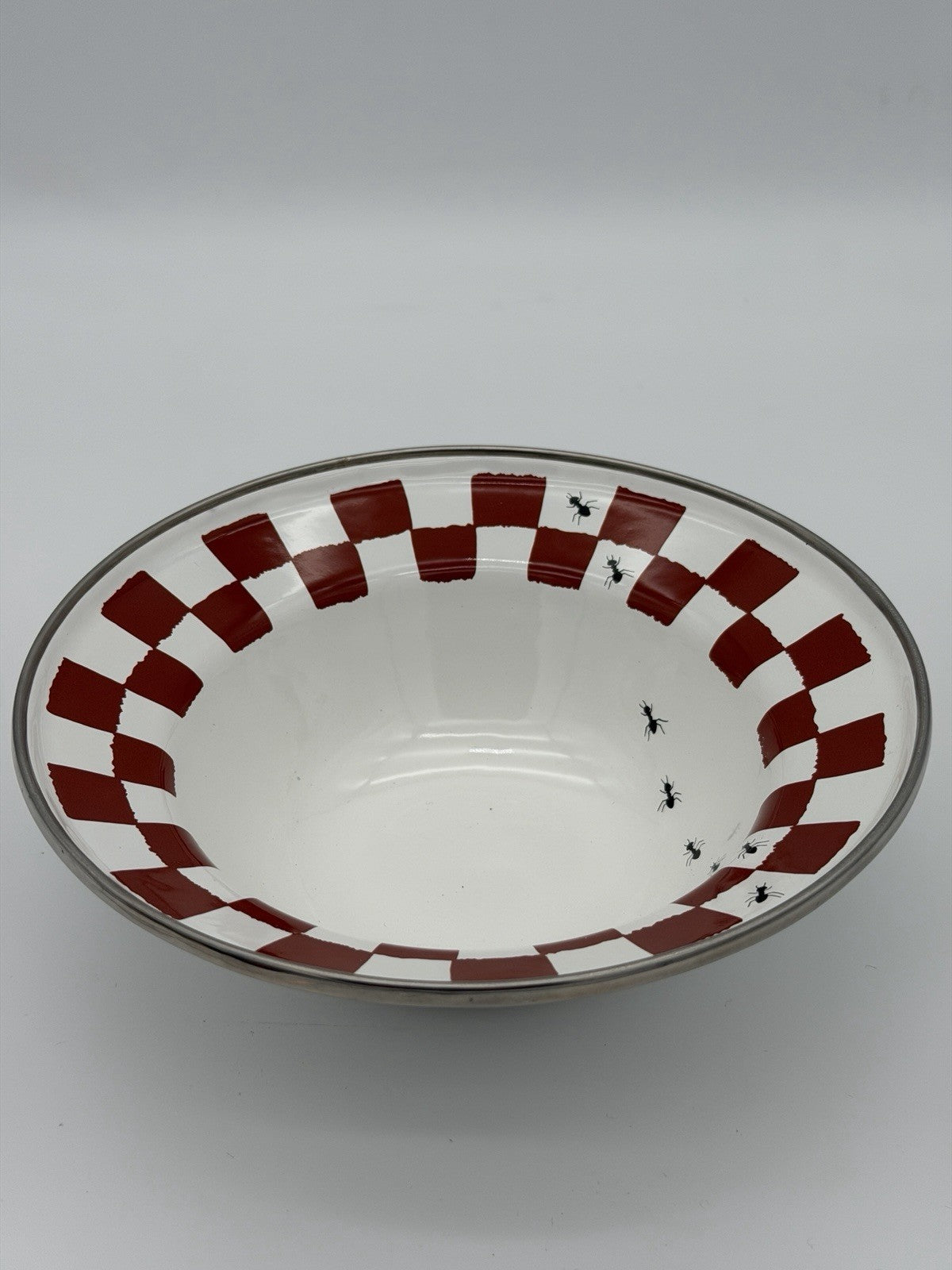 The Golden Rabbit ll by Jean Wilkes 1999 Red Checkered Ants Serving Bowl 7.3”x2”