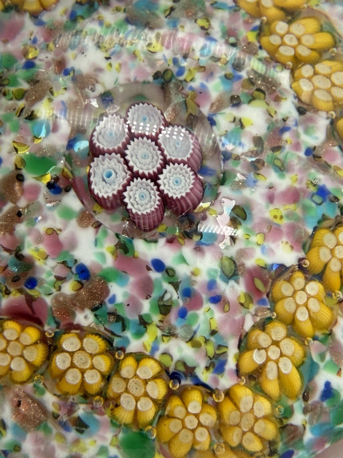 Vintage Murano Venetian Italy Art Glass Floral Millefiori Paperweight 2”x 2.5”