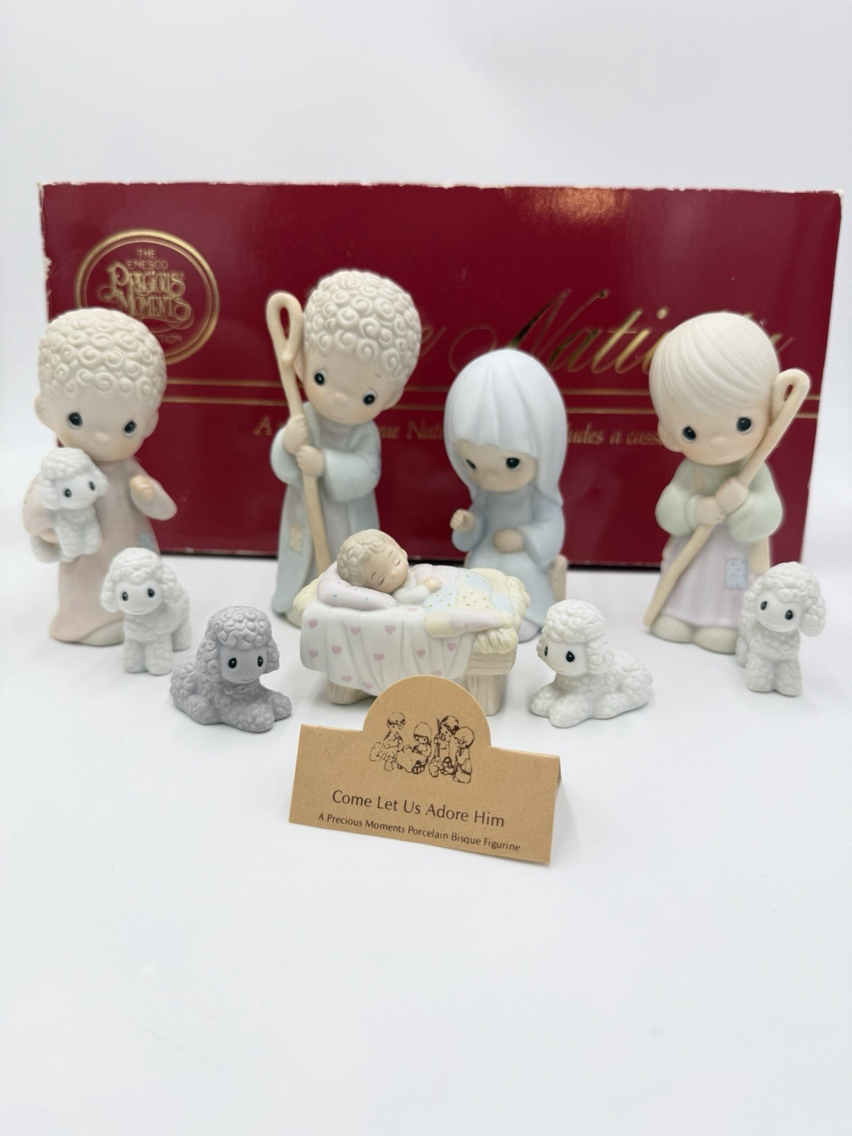 Precious Moments The Nativity Porcelain Bisque 9 Piece Set Figurines