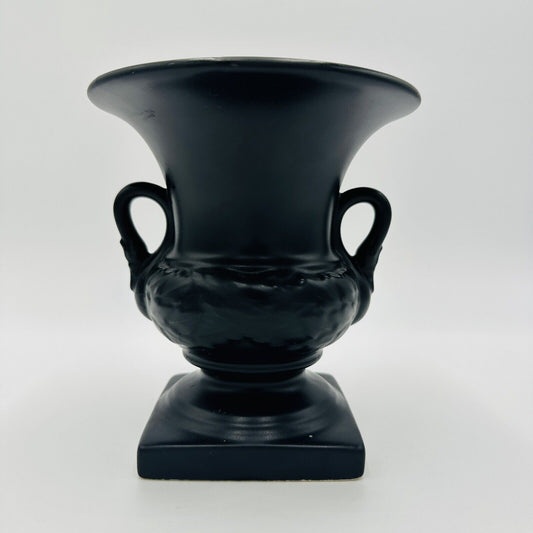 Urn Swans Vase Pedestal Double Handle 2002 Pottery Black Matte Home Decor