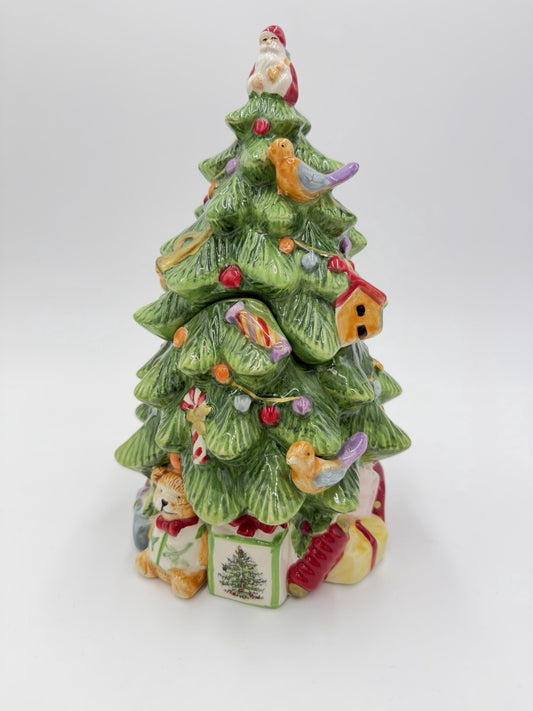 Spode Christmas Tree Cookie Jar & Lid Prestige Collection 9”Tall Vintage Ceramic