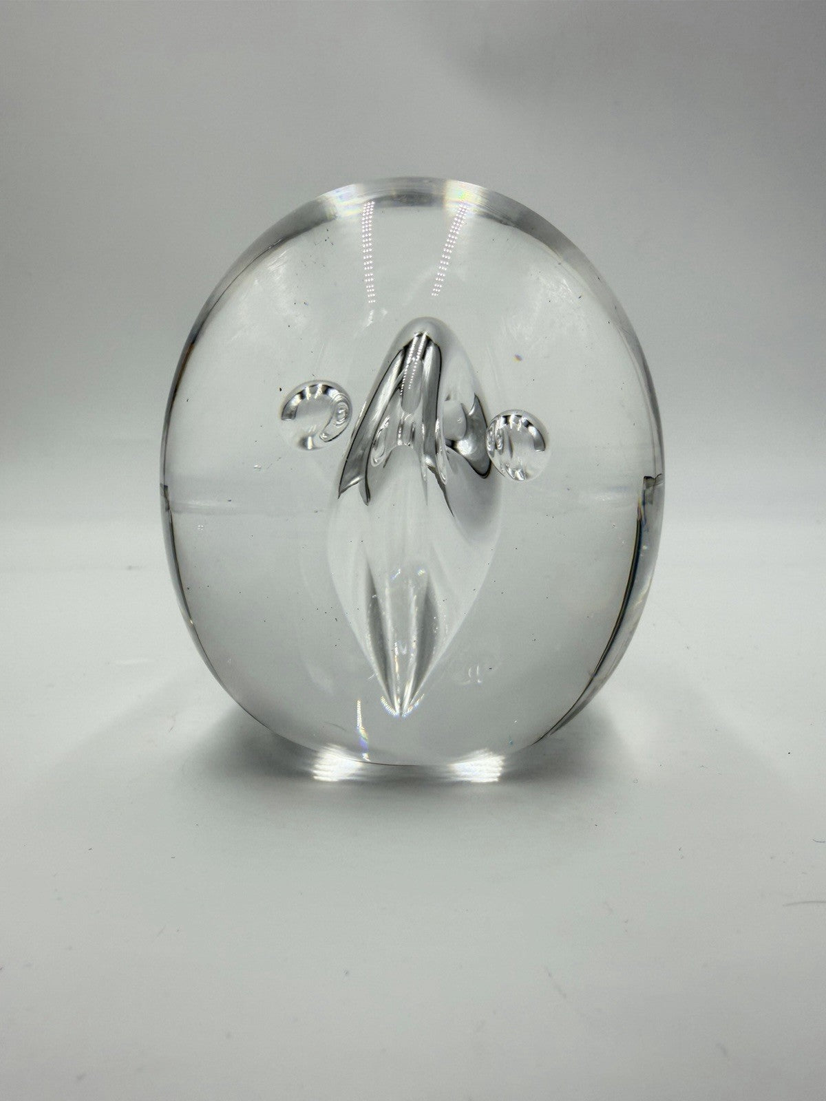 Vintage Åhus Ahus Sweden Art Glass Abstract 1993 Clear Paperweight 3.5”