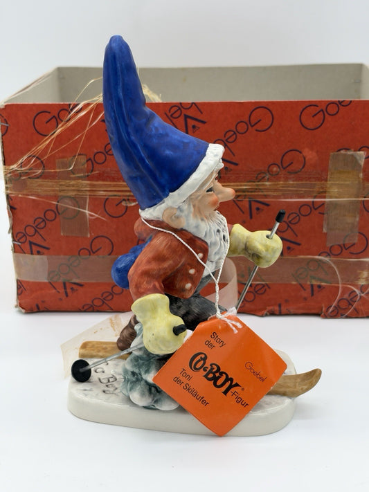 Goebel Porcelain GNOME TONI THE SKIER W. Germany A Co-Boy Gnome Signed Figurine
