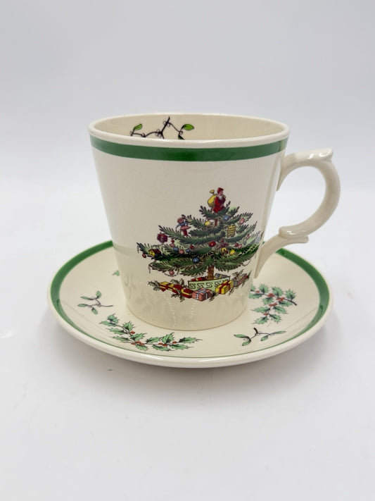 Vtg Spode Christmas Tree Pointed Handle S 3324 Tea Cup Mug & Saucer Antique
