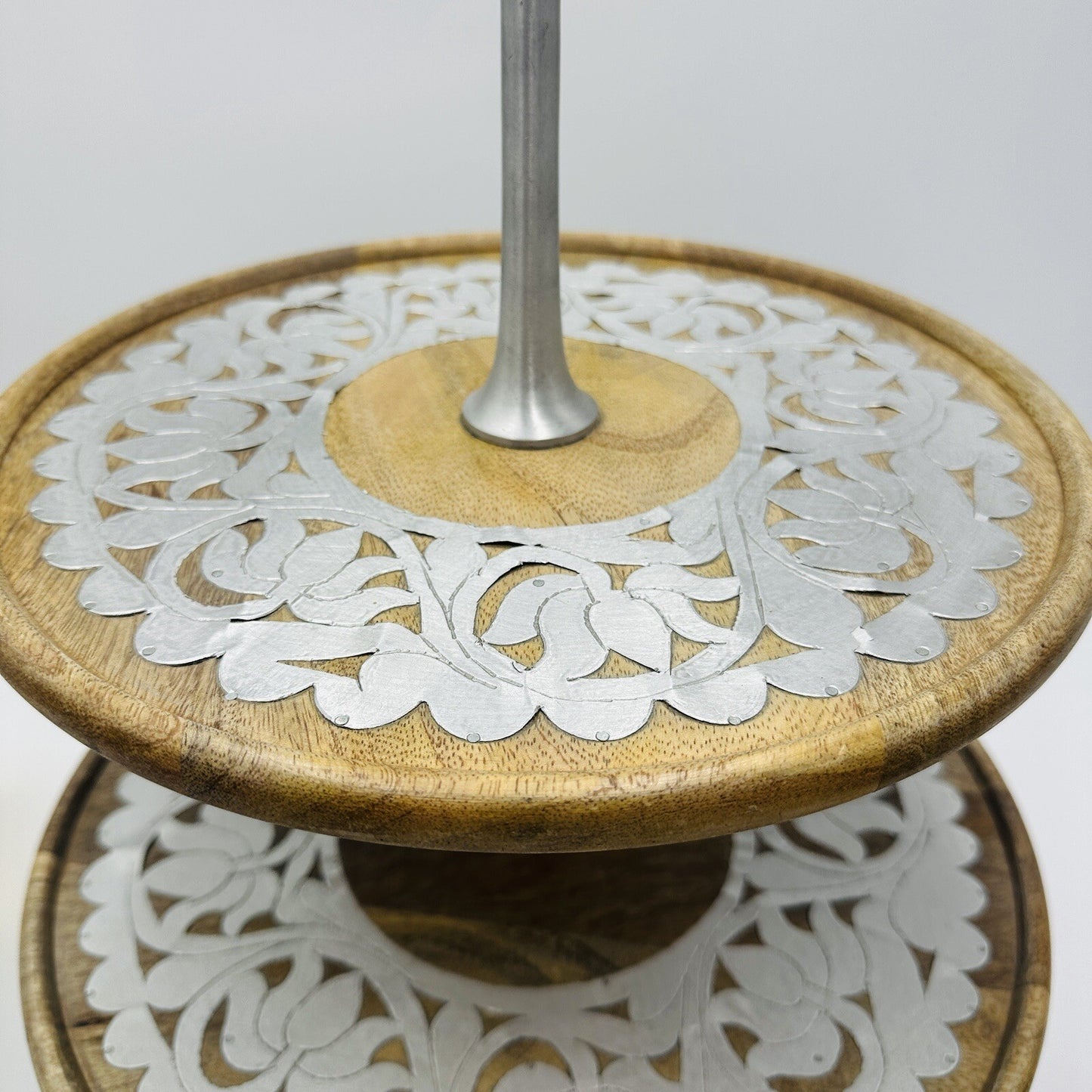 Rajasthan Artisans Cake Stand Brown 2 Tier Wood 17in H Farmhouse Country