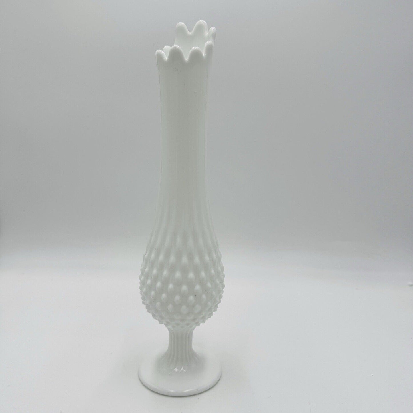 Fenton Art Hobnail White Milk Glass Pedestal Swung Vase 13 3/4" Vintage Retro