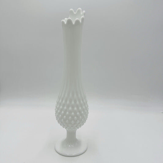 Fenton Art Hobnail White Milk Glass Pedestal Swung Vase 13 3/4" Vintage Retro