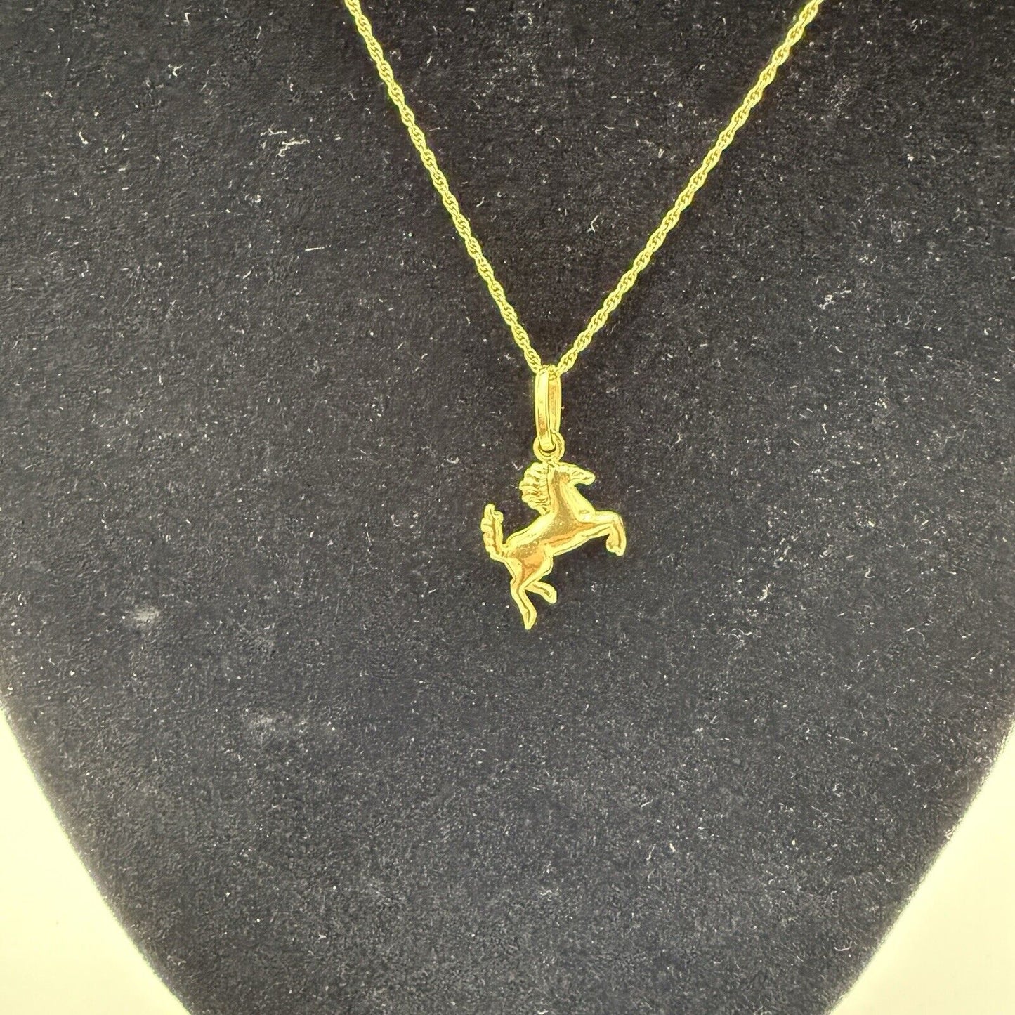 14k Gold Rope Chain Necklace 18k Gold Horse Pendant 16.5” Italy Yellow Gold