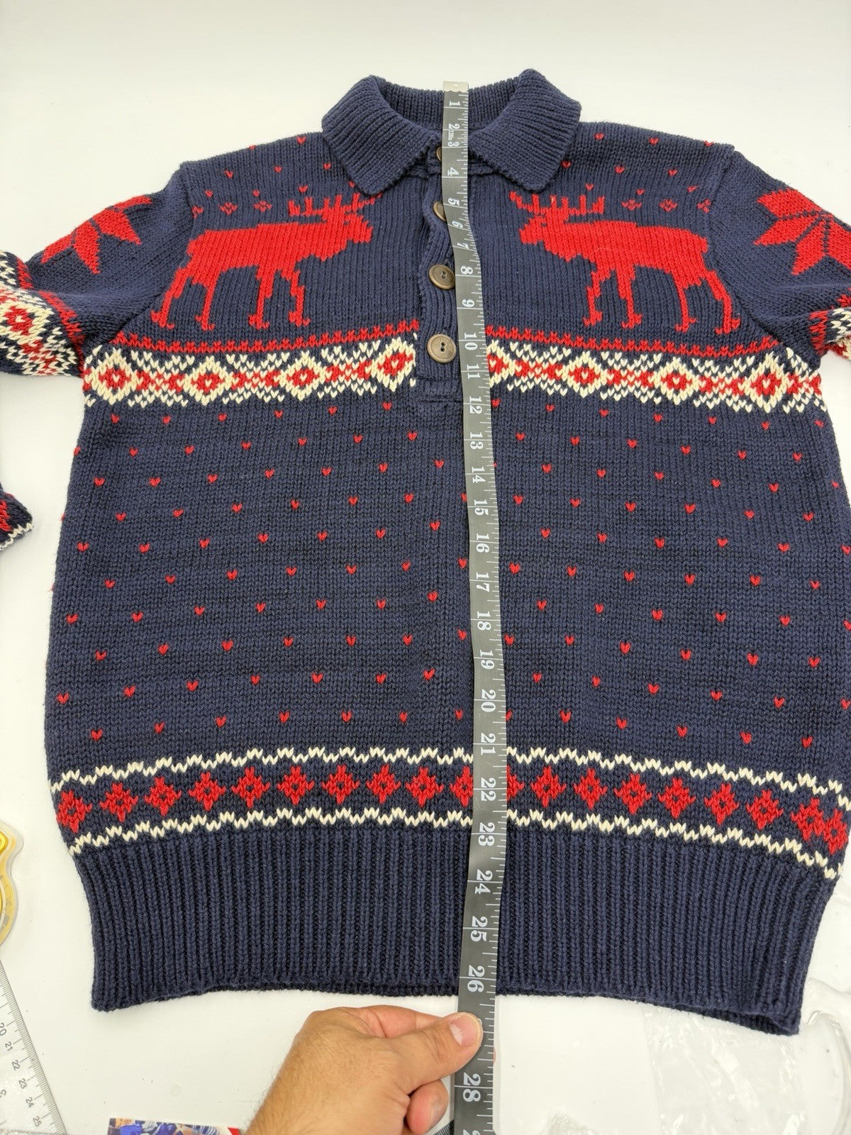 vintage Polo Ralph Lauren Moose Pattern Christmas Sweater sz S Blue Red