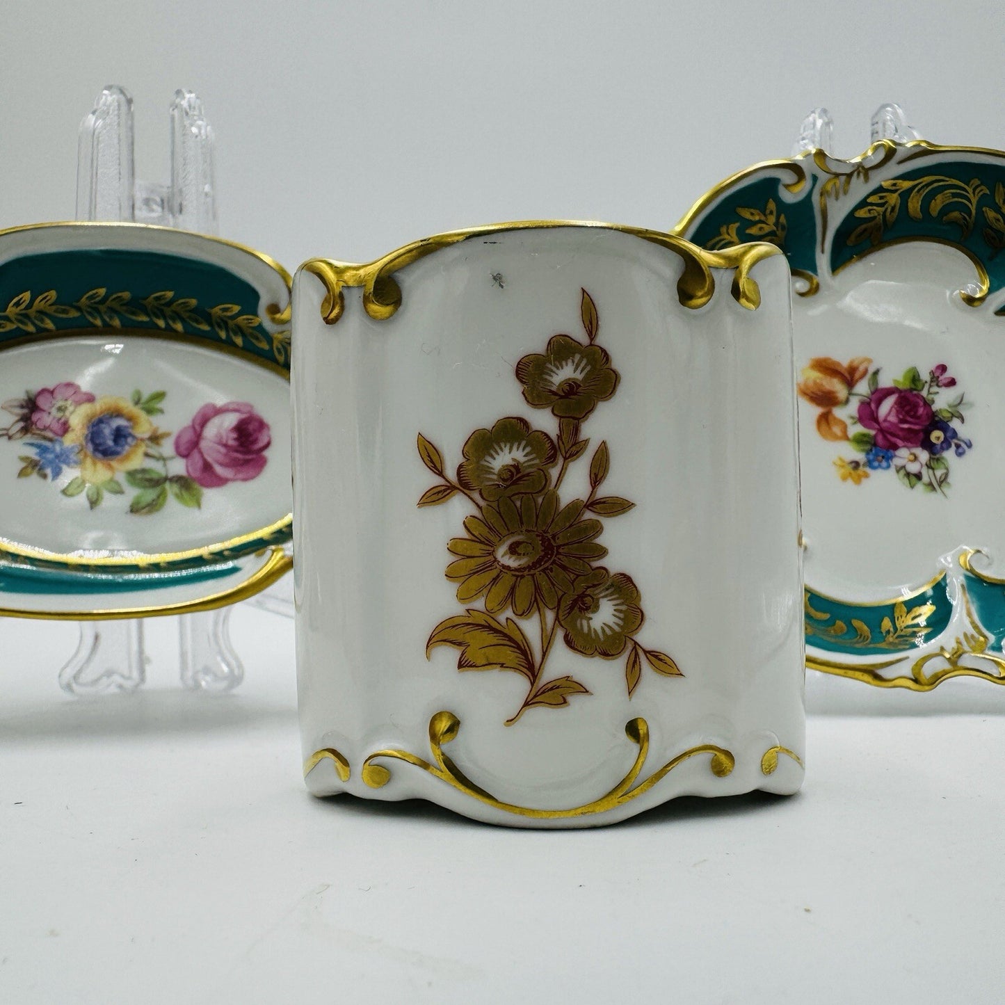 JLmenau Germany Graf Von Henneberg Green 5in Trinket Dish Set Antique