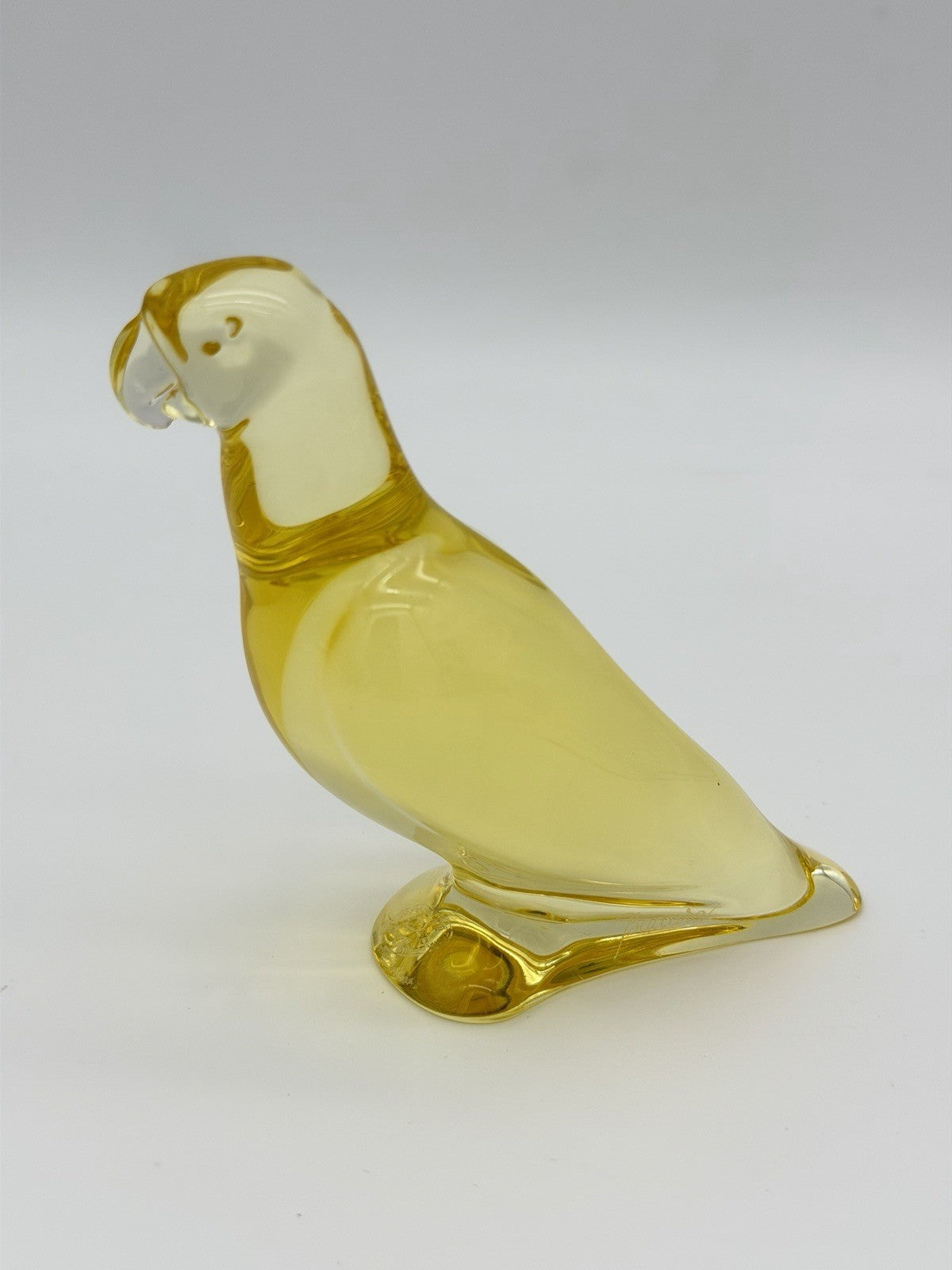 Baccarat France Crystal Art Glass Yellow Citrine Parrot Parakeet Figurine 4”x5”