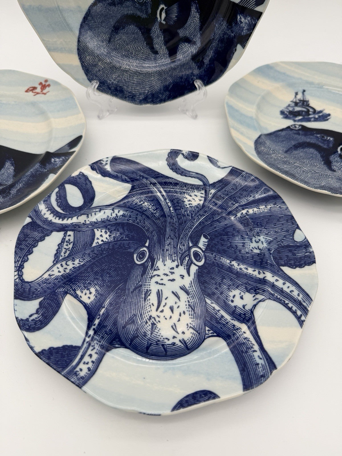 Anthropologie From the Deep SET 4 Salad Dessert Plate 7.5” Ocean Fish Nautical