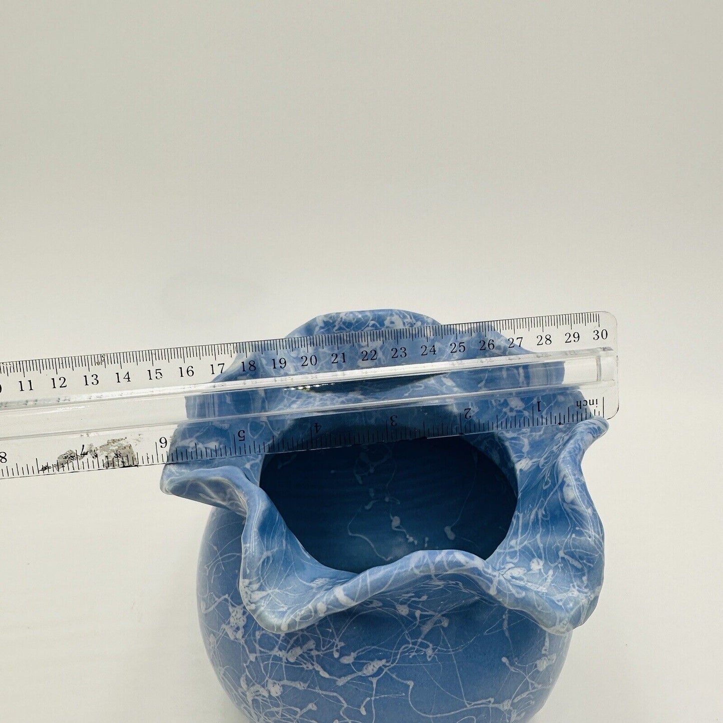 Shawnee Vase Studio Potter  Ruffle Blue Glaze Splatter Drizzle 5.5 in Home Decor