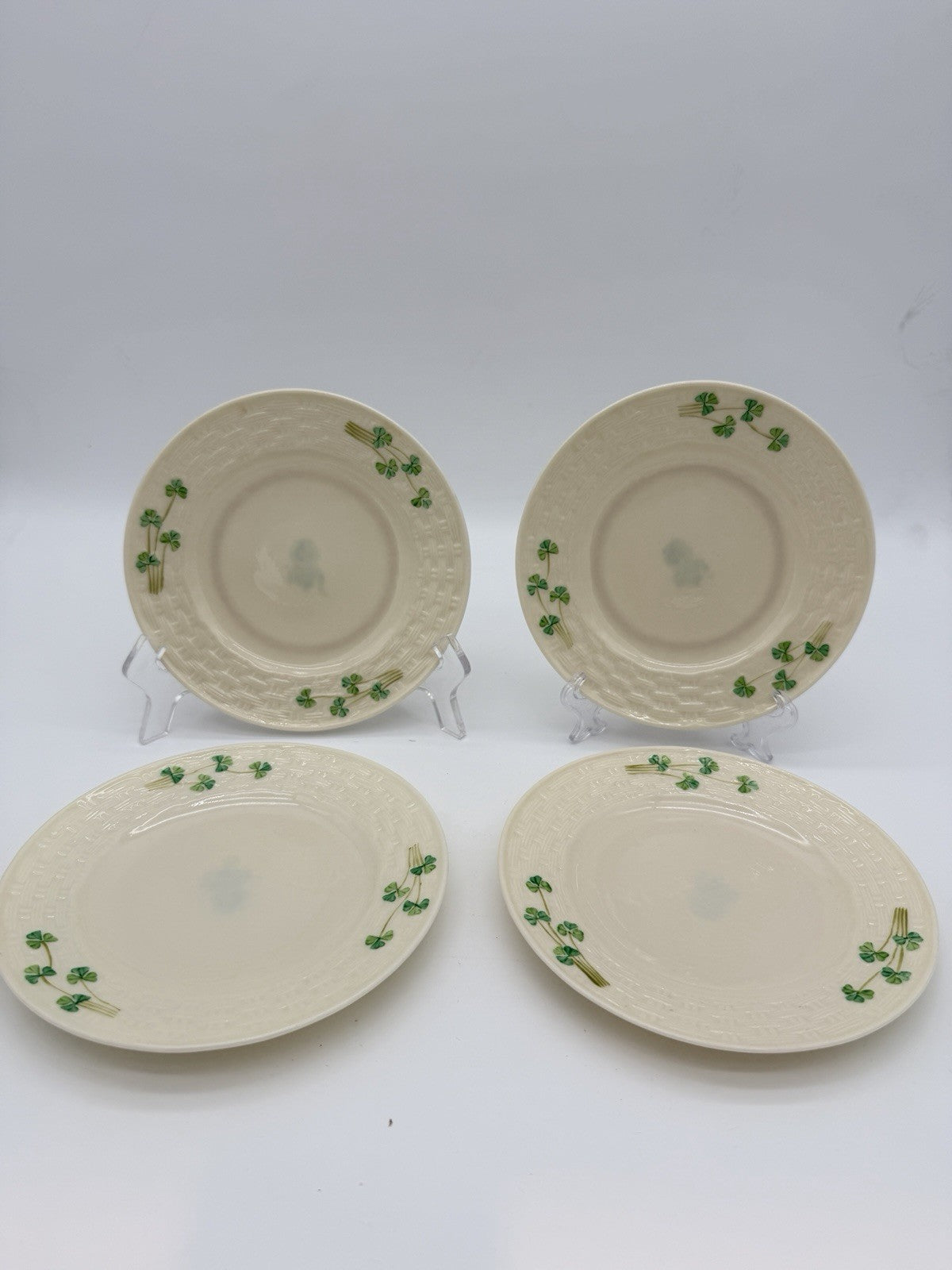 Belleek Ireland Porcelain Shamrock Bread & Butter 1940 Plates 6.5” Set