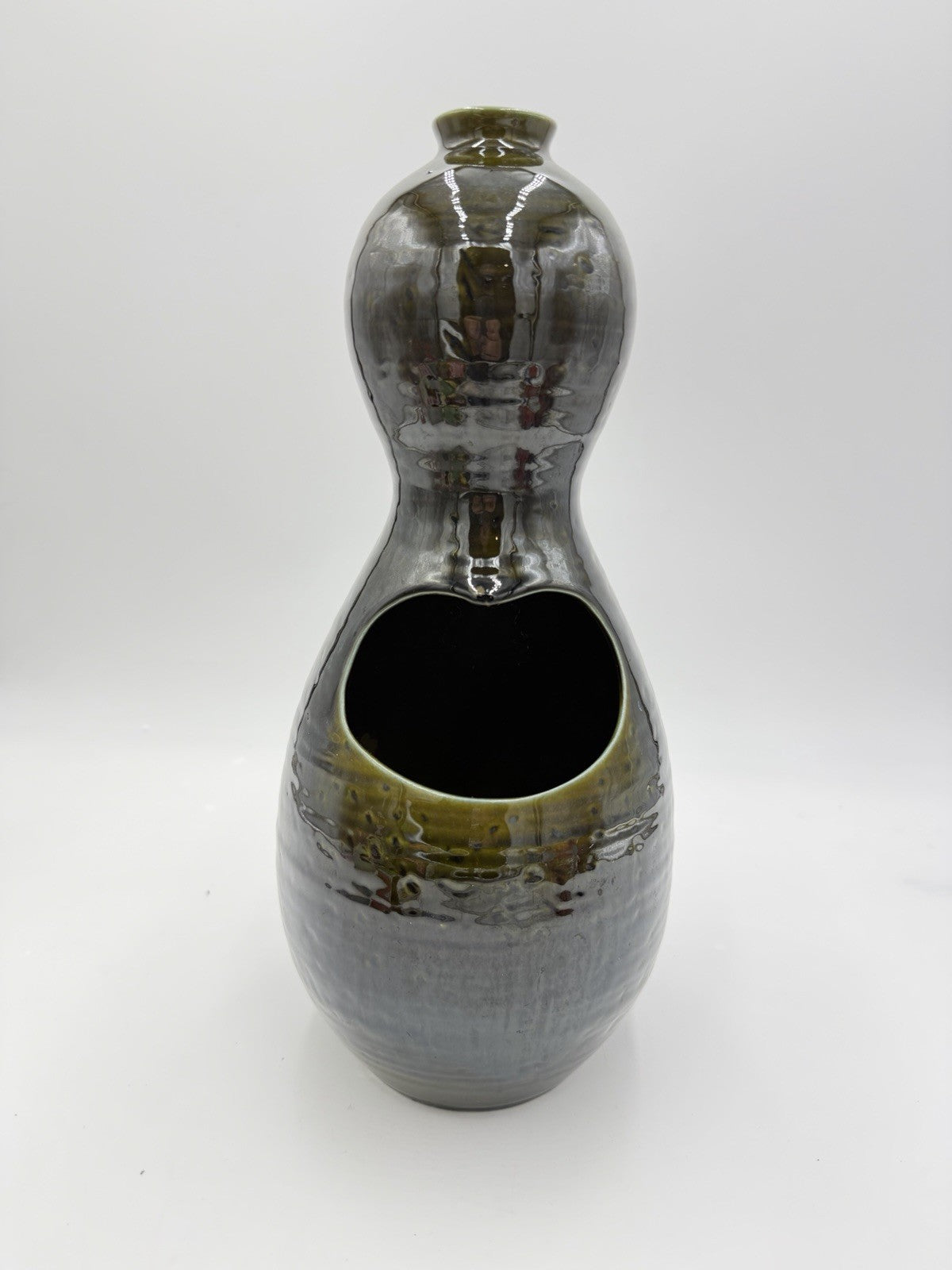 Large MCM Hyalyn RC-7 Gourd Vase 14" 1966 Ikebana Planter Green Olive