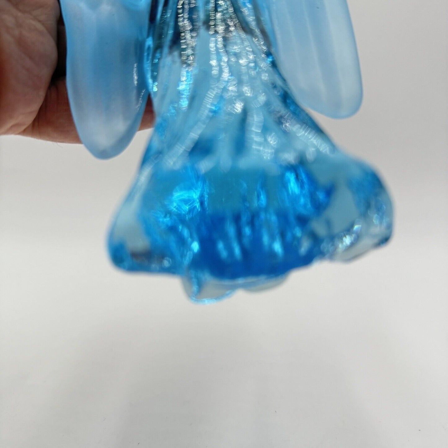 MCM Art Glass Blue Frosted Two Tones Angel Figurines 6”