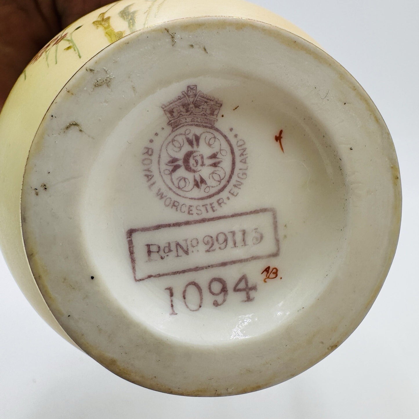 Antique ROYAL WORCESTER BLUSH IVORY EWER Jug 1094 6" Mini Vase Floral Painted