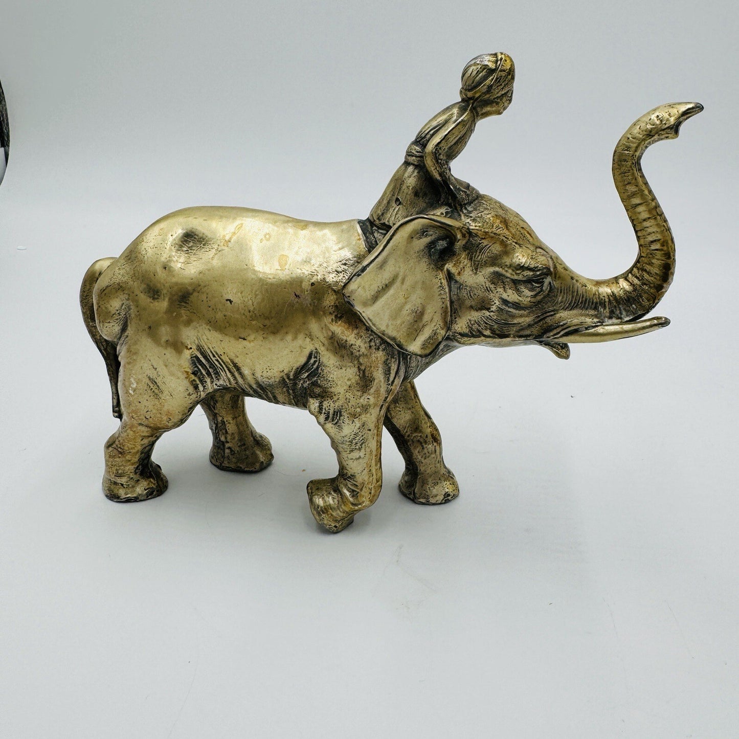 Vintage Solid Metal Elephant India Figurine Heavy Sculpture 5”H X 7” L