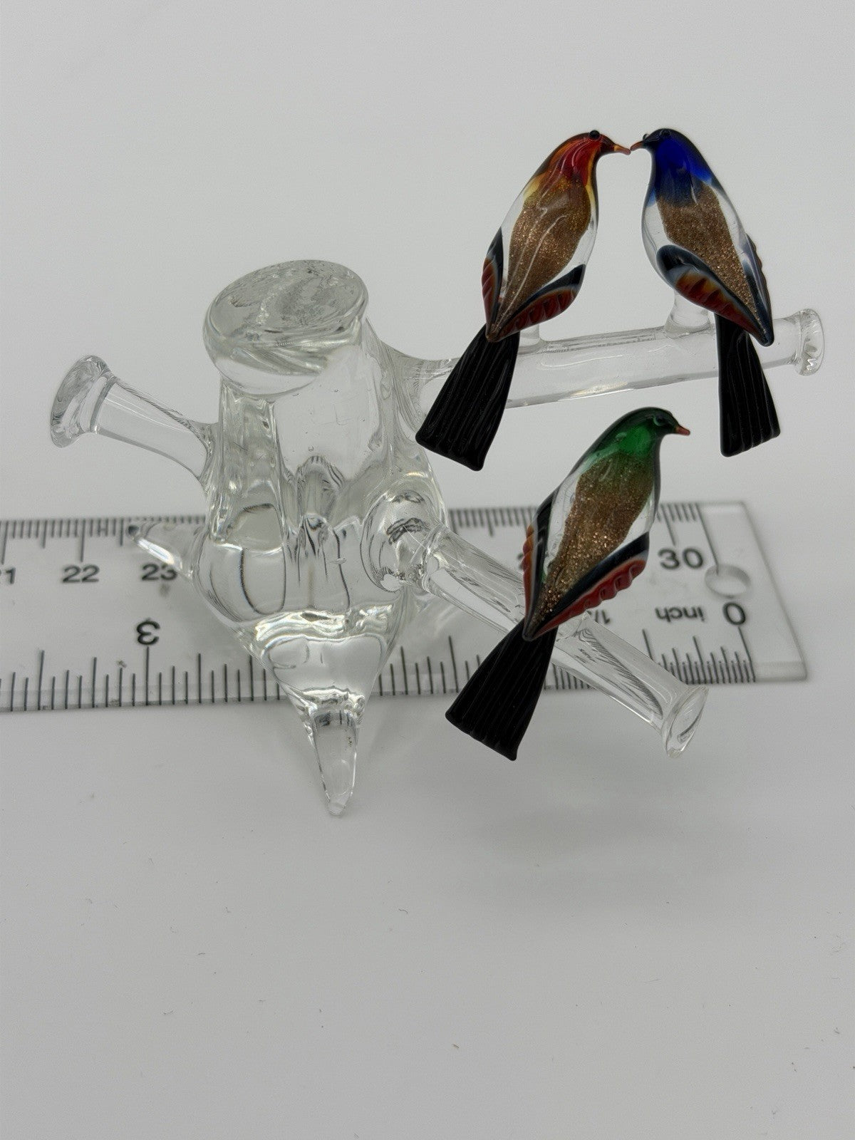 Vintage Murano Venice Italy Art Glass Birds On Branch Miniature Figurine