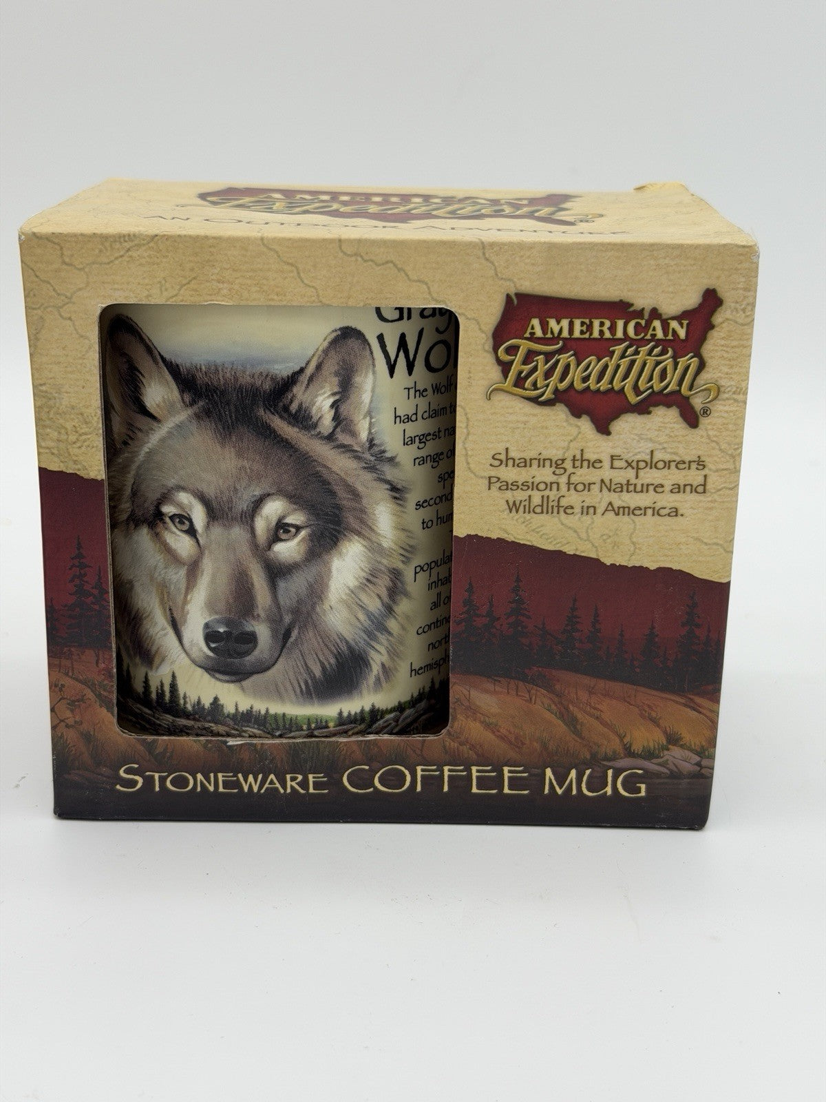 American expedition stoneware Gray Wolf coffee mug 16oz wildlife america Vintage