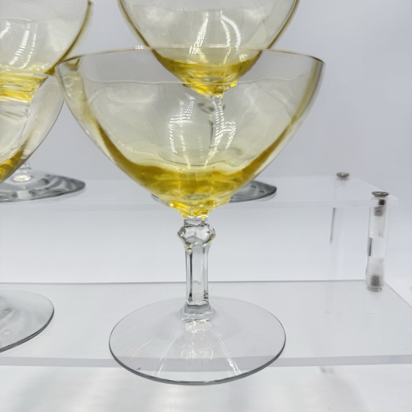 Fostoria Topaz Low Stem Art Glass Sherbet Champagne Yellow Glasses 4” Set 4