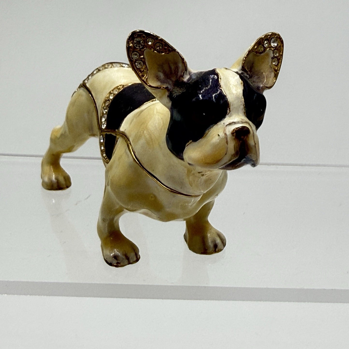 Ciel Boston Terrier Dog Trinket Box. Hand Set Swarovski Crystals & Enamel