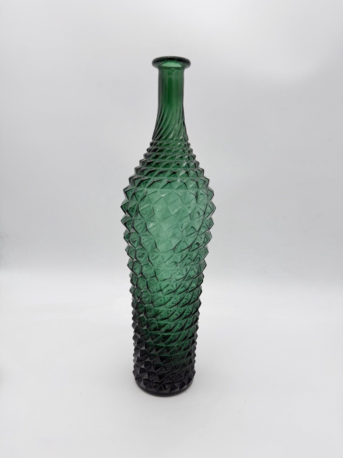 Vintage MCM Empoli Italy Diamond Cut Point Green Genie Bottle 16"H No Stopper