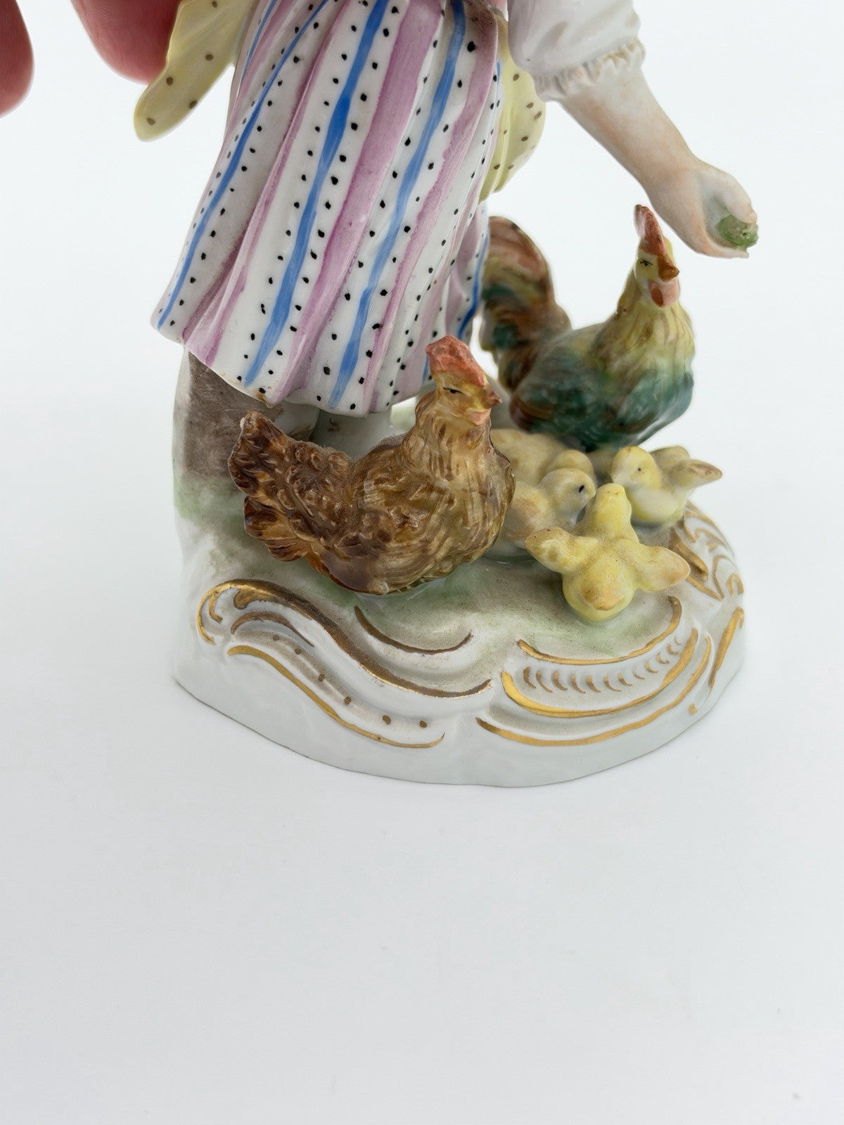 Antique Carl Thieme Dresden Germany Porcelain Painted Girl Feeding Chicken Figur