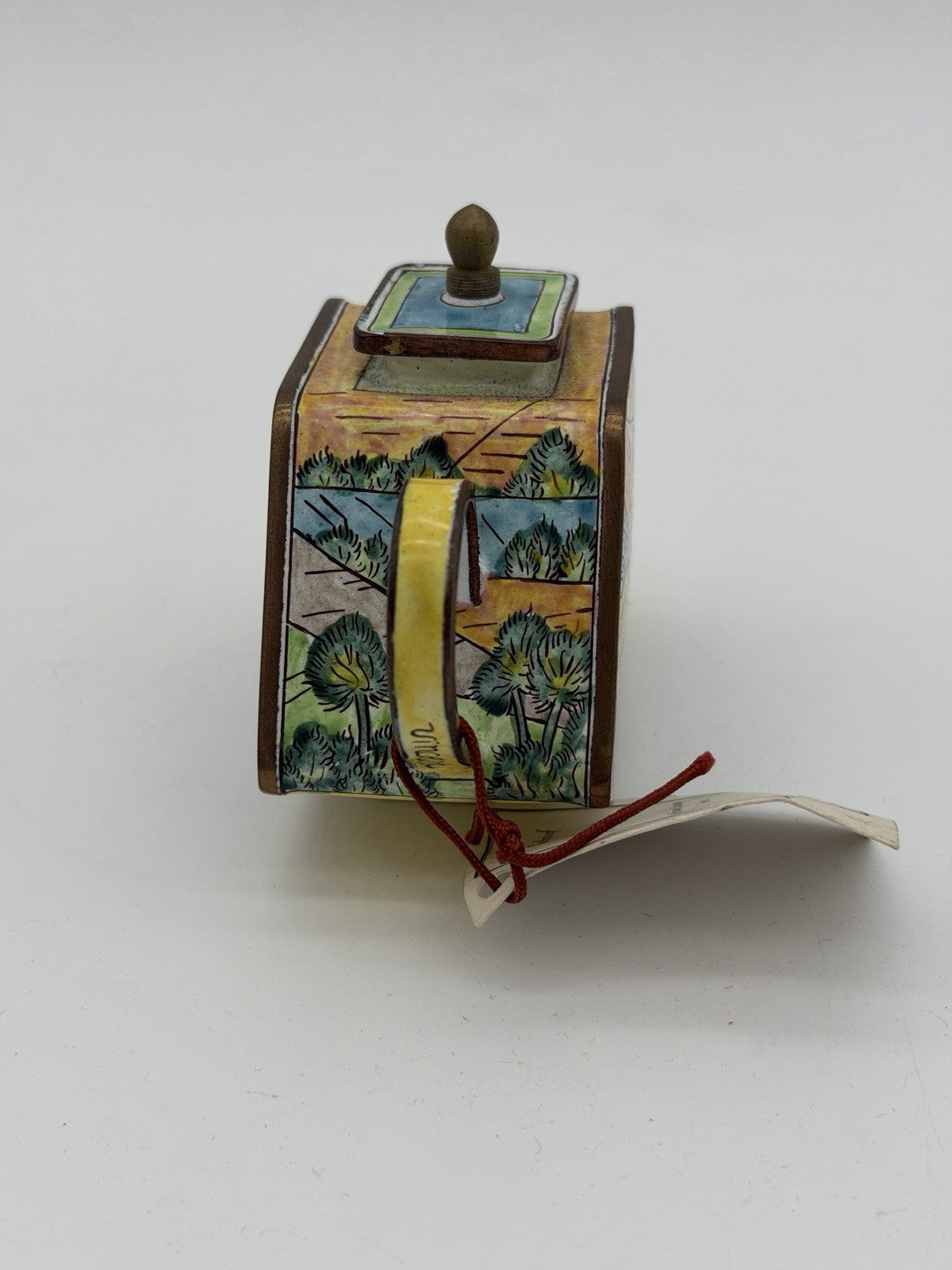 Kevin Chen Hand Painted LANDSCAPE W/ PLOUGHMAN ENAMEL #382 Miniature Teapot COA