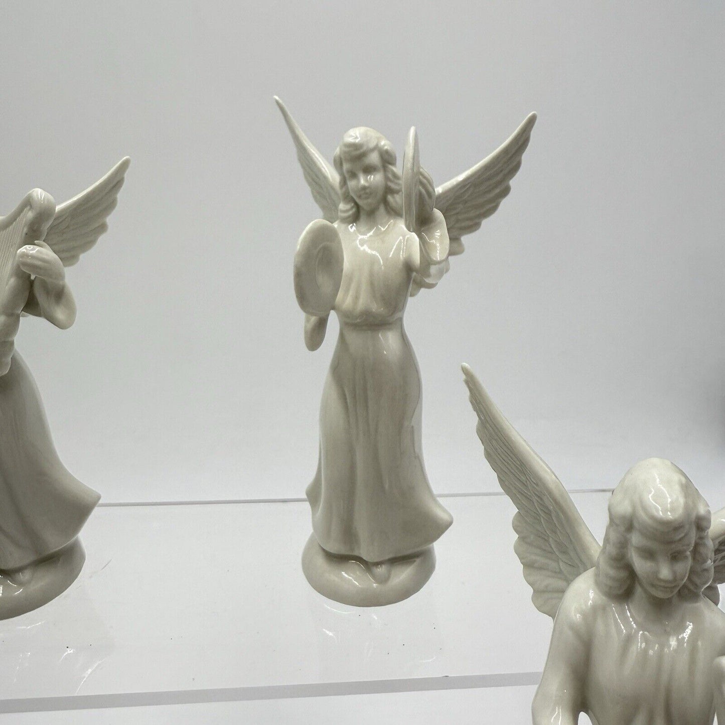 Dresden Germany White Angel Choir Band Figurines Porcelain Vintage 5” Set