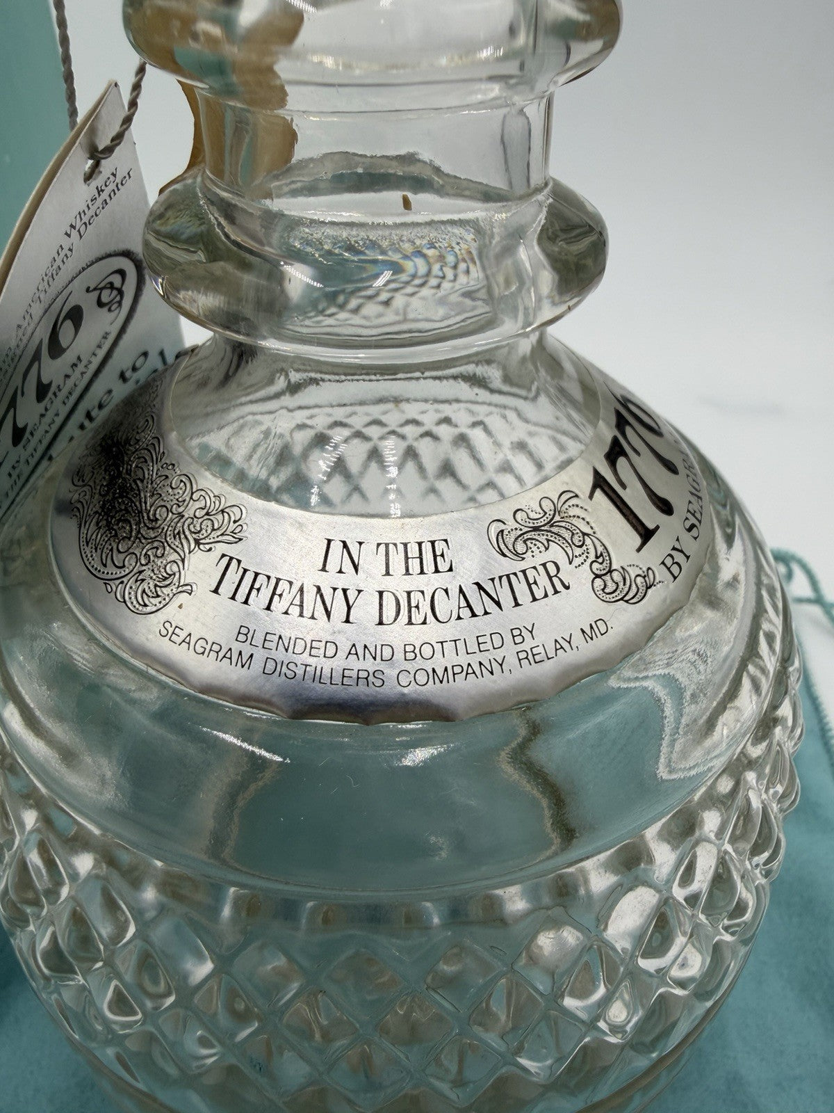 Tiffany & Co 1776 Seagrams Decanter Clear Glass Box Bag Tag Stopper 10.5" Vtg