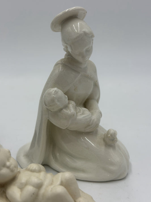 Vintage Goebel Germany Painted White Glossy Matte Mary & Jesus Angel Figurines