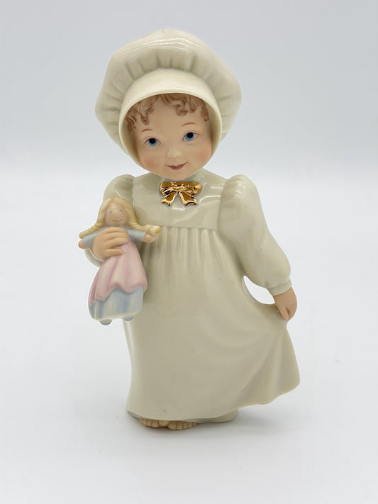 Lenox Porcelain USA Barefoot Blessing Girl W/Doll  Sharing Secrets 5” Figurine