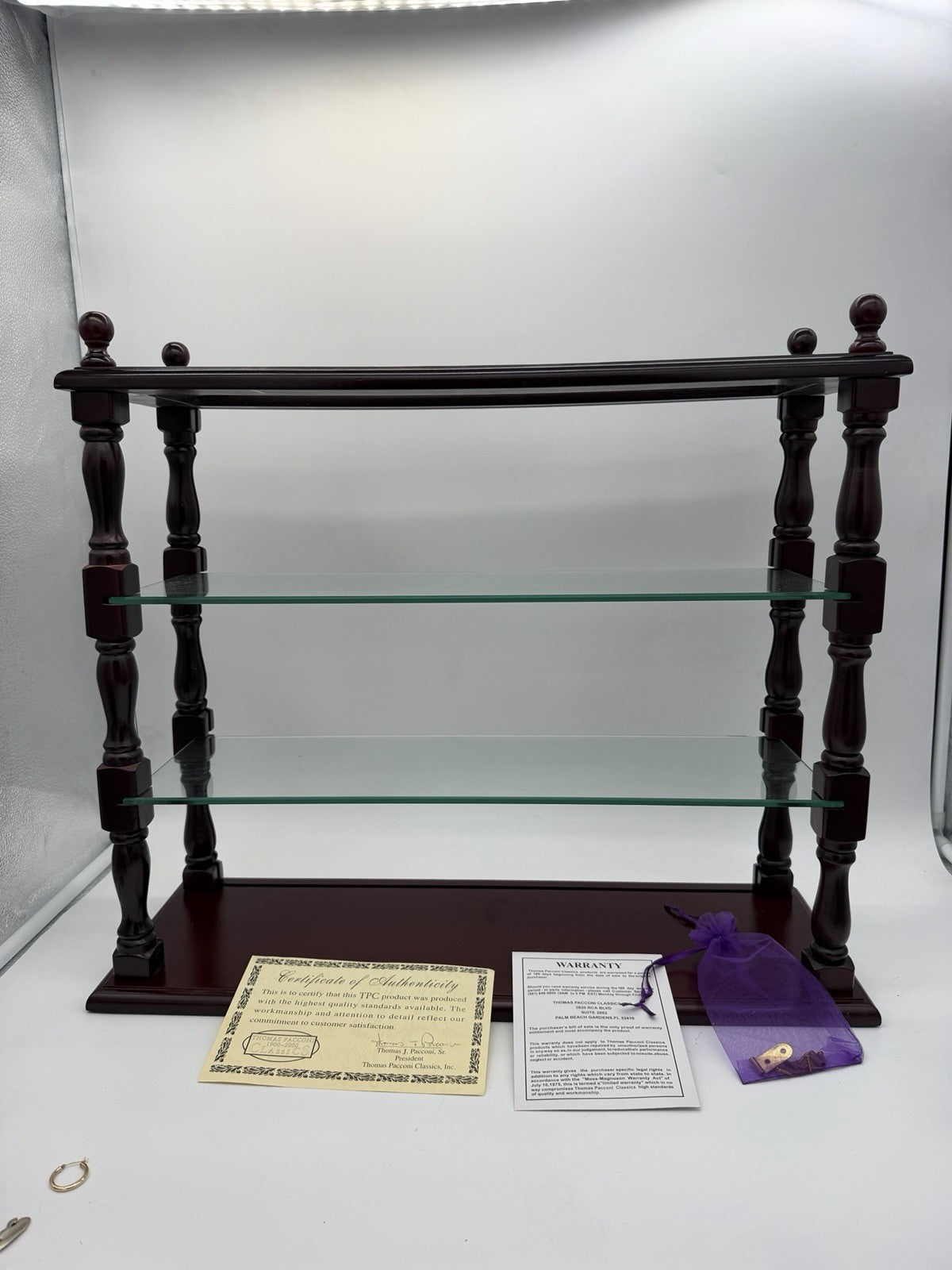 Vintage Thomas Pacconi Classics Wooden Mahogany Wall Shelf  Glass Display