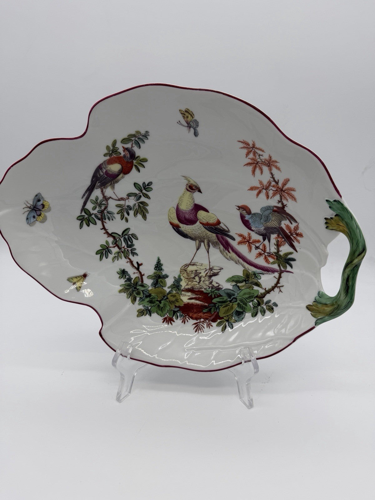 Mottahedeh Williamsburg Porcelain Chelsea Birds  Leaf Bowl Portugal Large Vtg