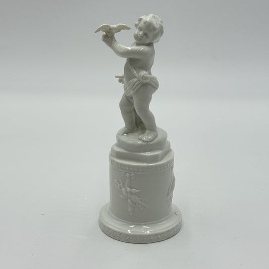 Antique Ginori 1735 Porcelain Figure Putti Holding Dove 5.5” White Glossy Italy