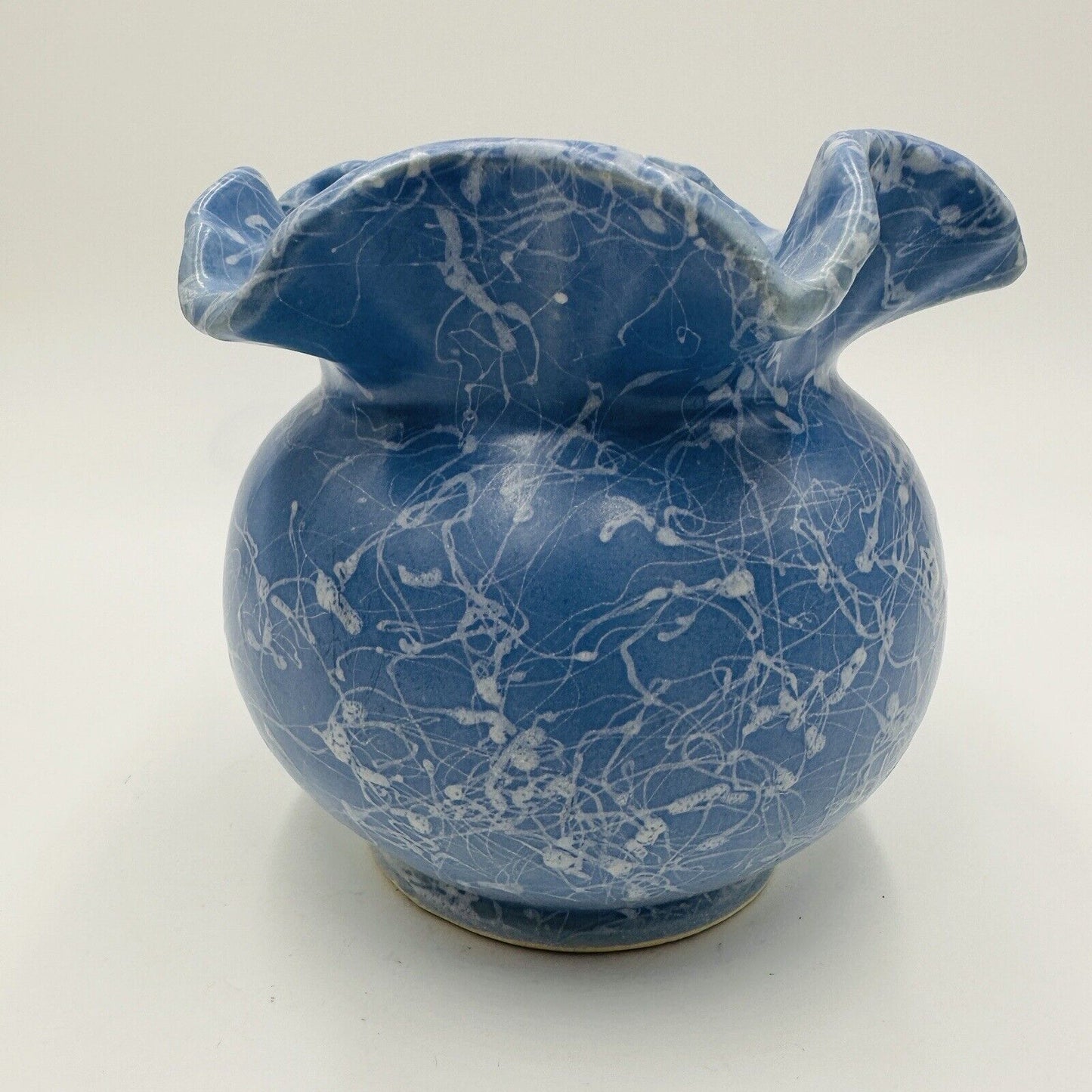 Shawnee Vase Studio Potter  Ruffle Blue Glaze Splatter Drizzle 5.5 in Home Decor