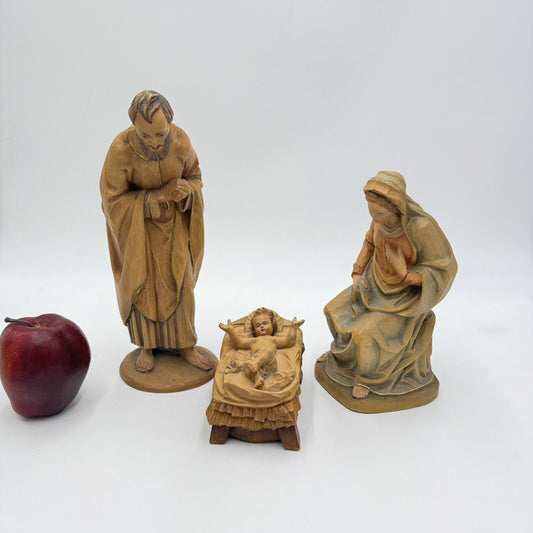 vintage ANRI KARL KUOLT wood carvings ITALY nativity large set 10” folk art