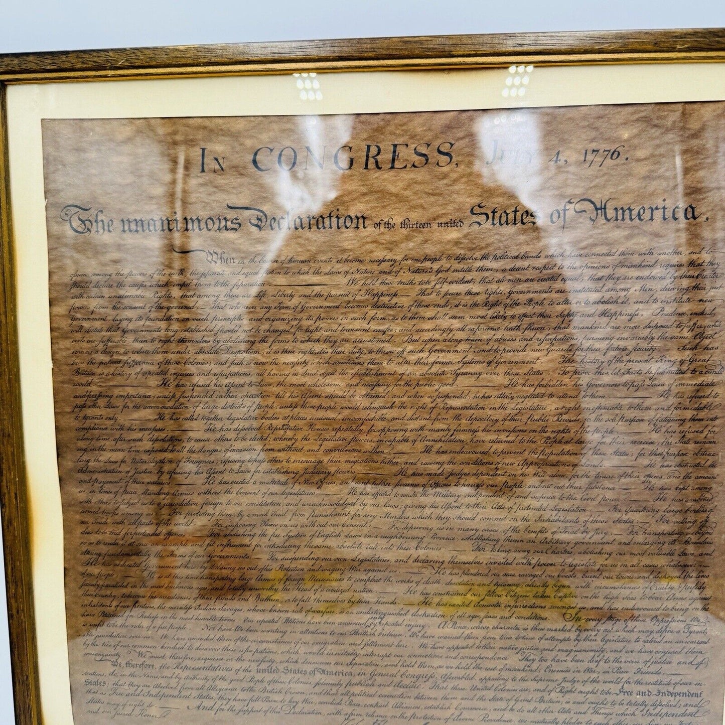 The Unanimous Declaration Of Independence Frame In Congress July 4, 1776 Replica