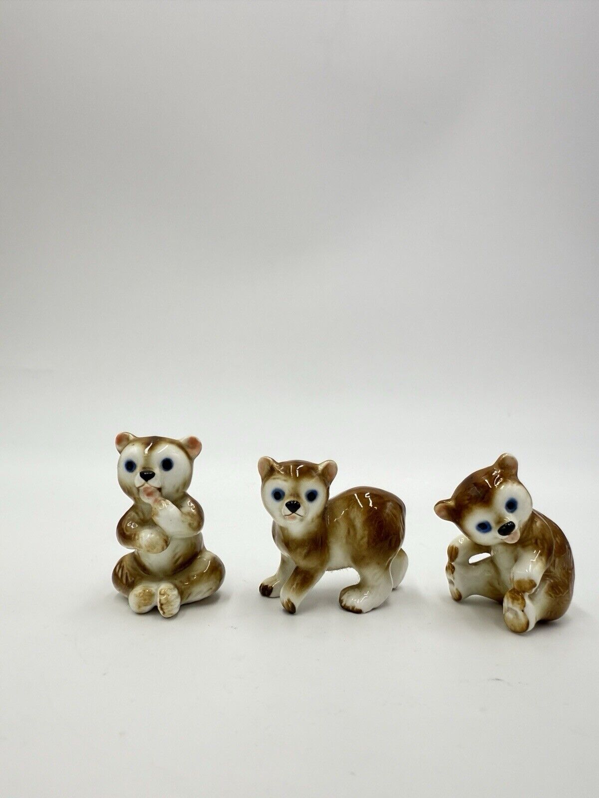 Vintage Japan Bone China Cubs Bear Set Porcelain Figurines Miniature