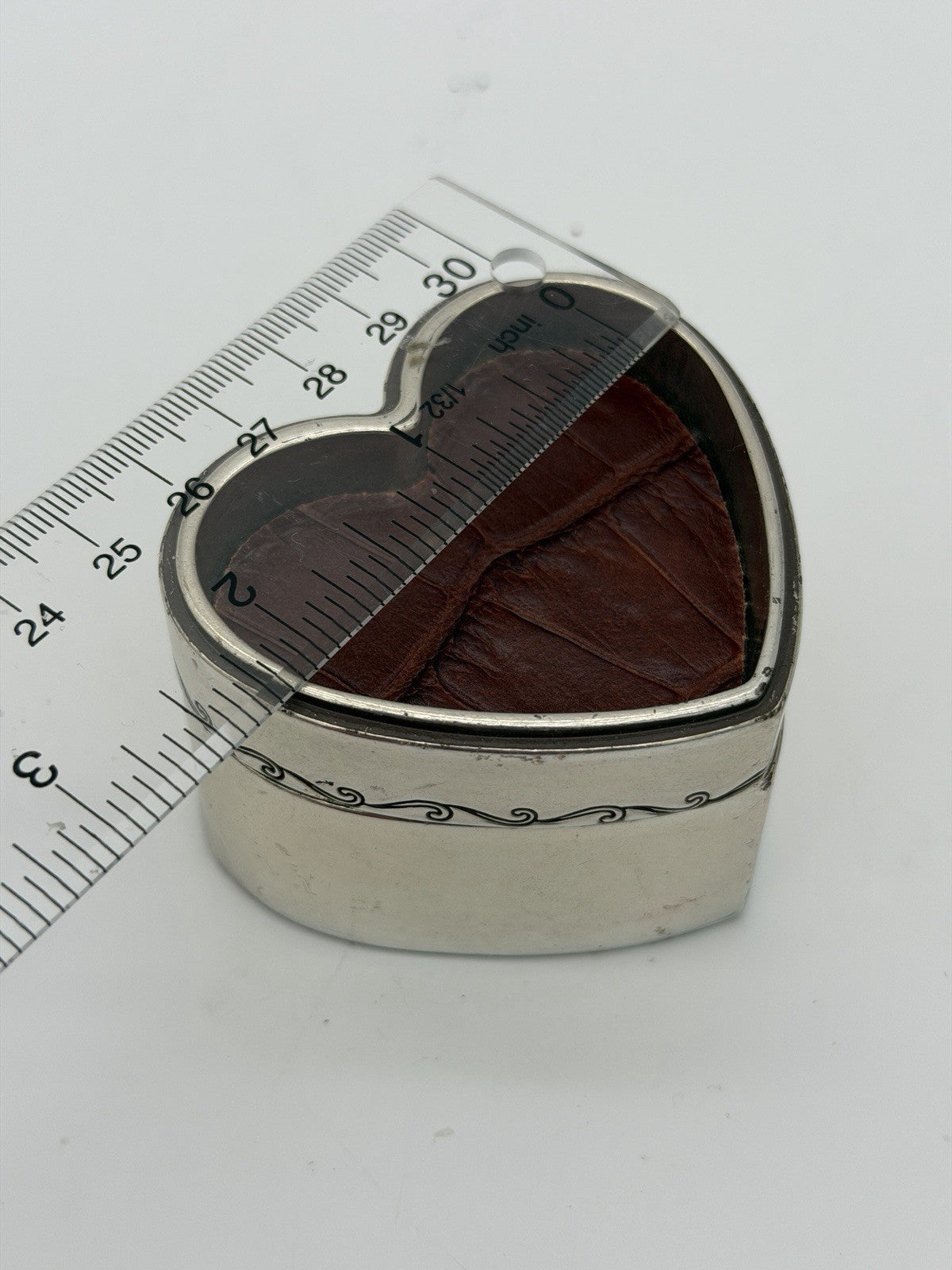Vintage Brighton Silver Tone Trinket Box Heart Shape Leather Accents Jewelry Box